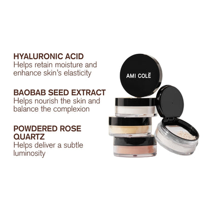 Ami Colé Skin Melt Talc-Free Loose Setting Powder Deep Medium, face powder, makeup, finishing powder, lightweight