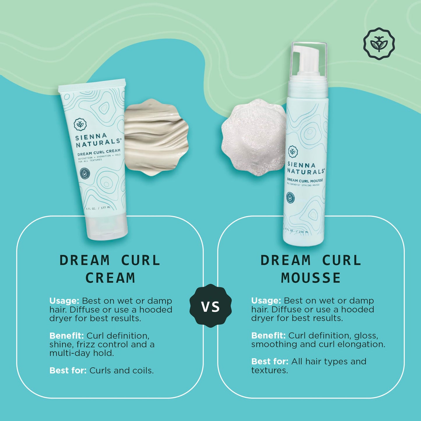 Sienna Naturals - Dream Curl Cream – Lightweight Curl Defining & Hydrating Styling Cream – Enhances Curls, Reduces Frizz & Adds Soft Hold – Clean, Vegan & Silicone-Free, 6oz