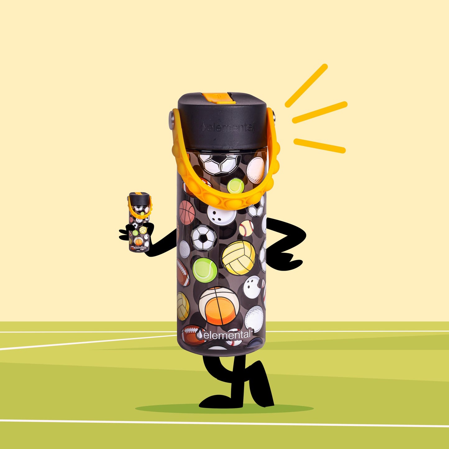 Elemental Leak Proof Water Bottles for Kids - Splash Kids Water Bottle for School with Pop-it Handle - BPA Free Tritan Plastic Reusable Water Bottle with Straw - Sports Ball - 18oz