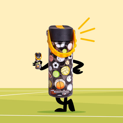 Elemental Leak Proof Water Bottles for Kids - Splash Kids Water Bottle for School with Pop-it Handle - BPA Free Tritan Plastic Reusable Water Bottle with Straw - Sports Ball - 18oz