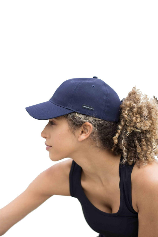 Grace Eleyae GE I Women's Satin-Lined Baseball Hat Quality Hair Care Cap Slap with Adjustable Back Strap, Navy Blue