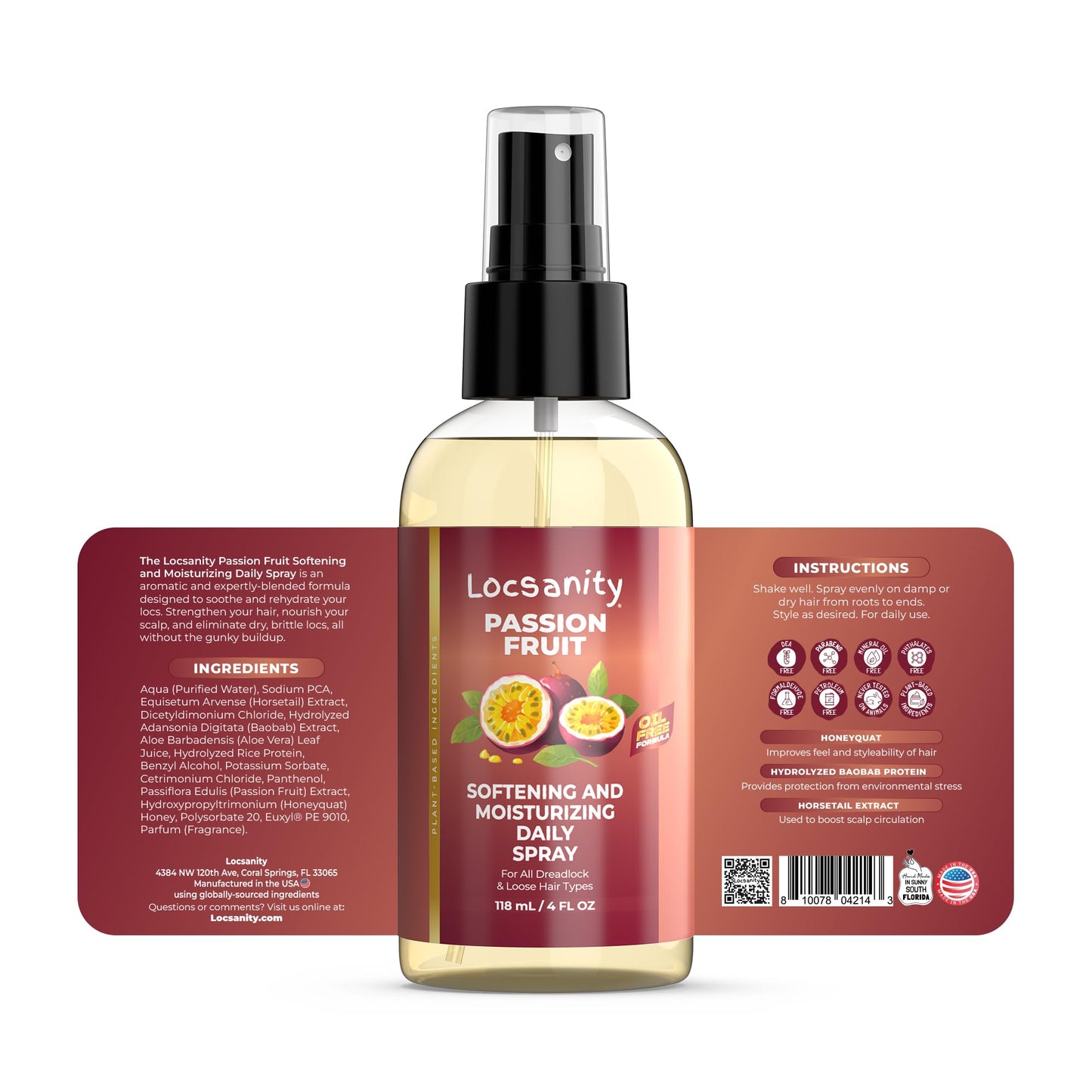Locsanity Daily Moisturizing Spray for Dull, Dry Locs – Trial Size Passion Fruit Hair and Scalp Moisturizer for Dreadlocks, Sisterlocks, Microlocks, Braids to Control Oil and Frizz (4 fl oz)