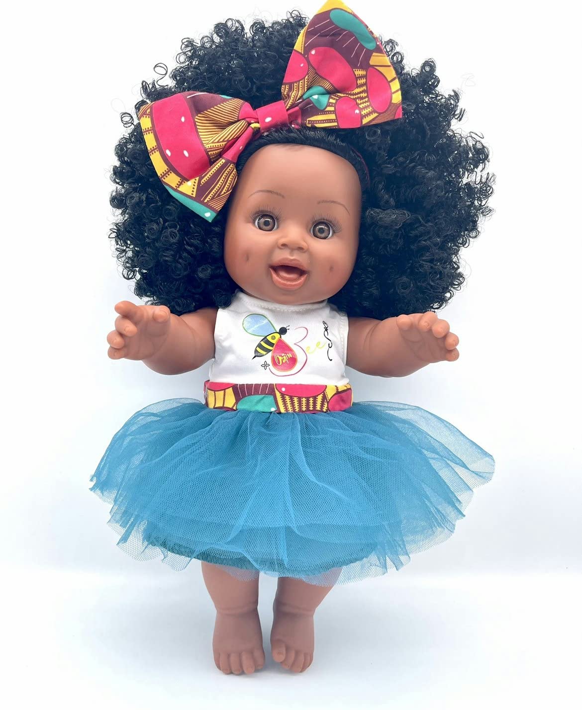 Natural Ella Baby Bee Doll - African American, Black, Biracial, Latino Baby Doll with Curly Natural Black Hair for Kids 3 and up for Birthday Gift