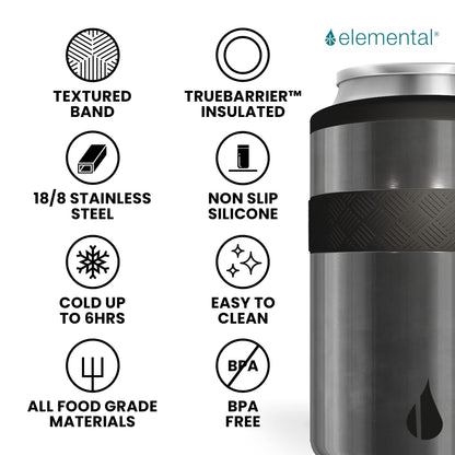 Elemental Insulated Can Cooler, Triple Wall Stainless Steel Can Cooler Insulator - Drink Cooler Cup for 12oz Regular Beer, Soda, Sparkling Water - Brushed Steel