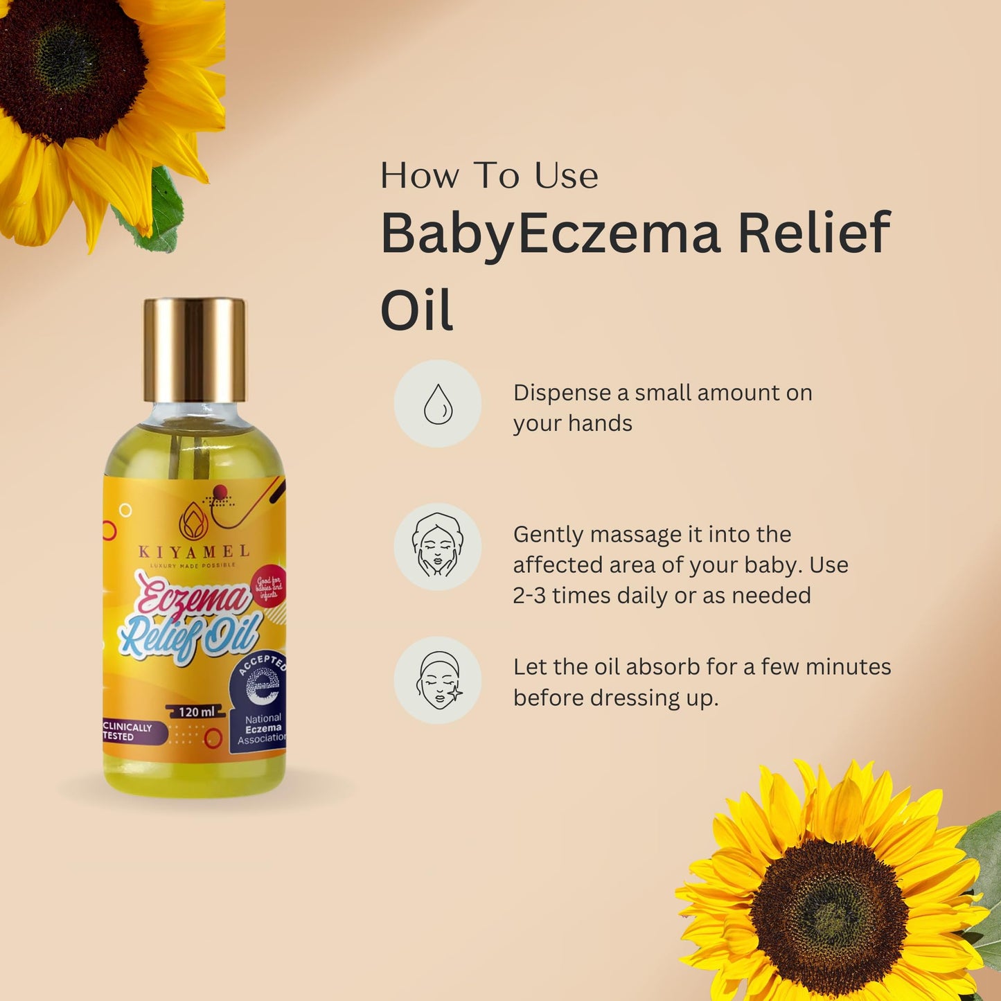 KIYAMEL | Moisturizing Eczema Relief Essential Baby Oil with Hemp Seed Oil for Dry, Itchy Skin, Soothing Moisturizer with Vitamin E and Chamomile, Revitalizing Hydration for Babies/Kids/Children