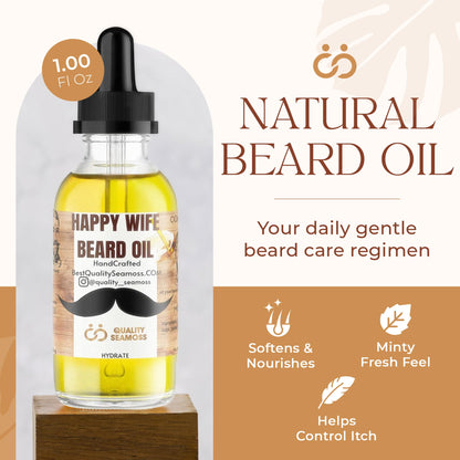Happy Wife Beard Oil, Minty Tingle Beard Oil for Men, Beard Softener w/Sandalwood, Argan, Jojoba, Mint, Tea Tree Oil, Cucumber & Claryl Sage, Beard Care for Moisturized Skin, 1 oz - Conditioner