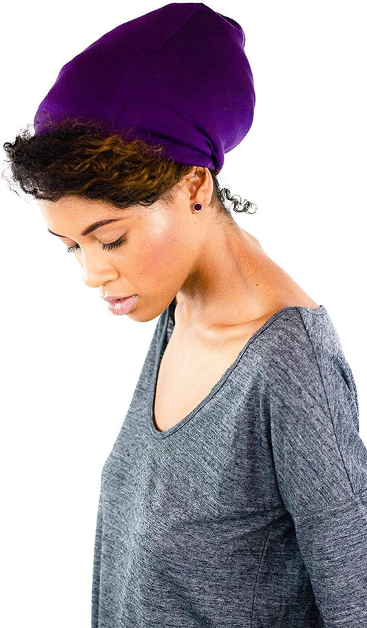 Grace Eleyae GE Sleep Cap | Slap Silky Adjustable Satin Lined Cap Stylish Premium Quality Beanie Hat Head Cover for Curly Hair Women Soft & Smooth One Size Fits All (Purple)