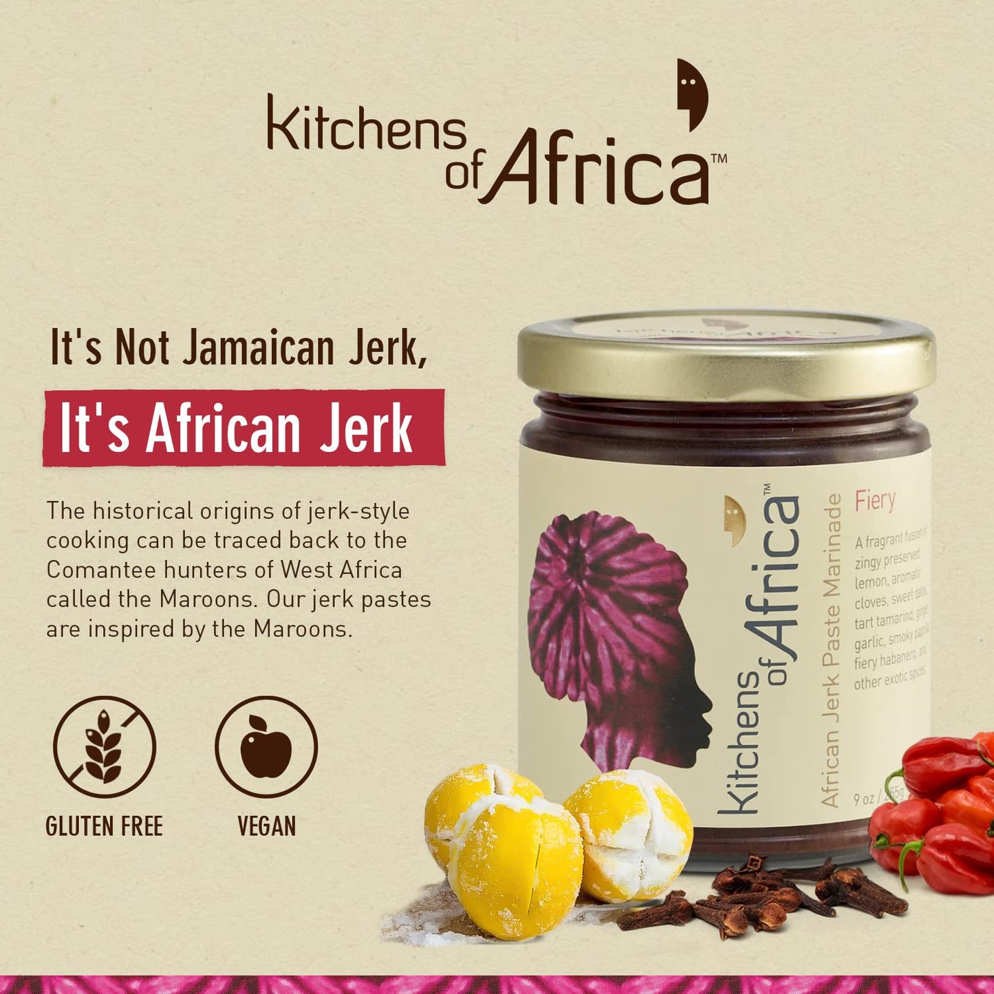 Kitchens of Africa Jerk Seasoning Paste with Preserved Lemon, Dates, Tamarind, Dijon Mustard and Highly Aromatic Spices - Tastes Like No Other - Versatile All-Purpose Seasoning, Intense Flavors (9 oz)