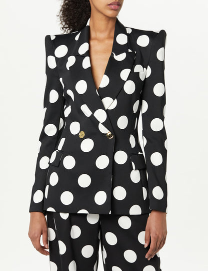 Sergio Hudson, Double Breast Polka Dot Blazer, 2, Onyx & Ivory