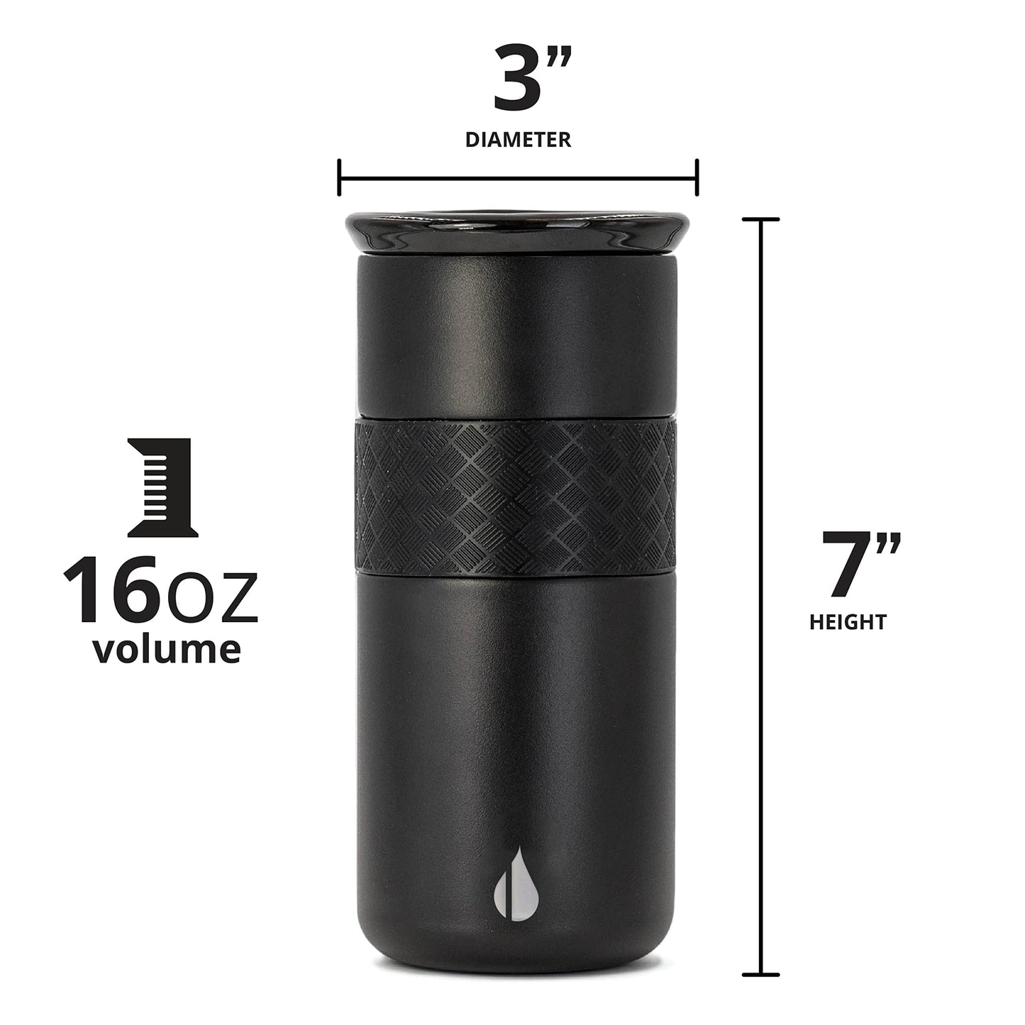 Elemental Artisan Insulated Tumbler, Triple Wall Coffee Travel Mug, Reusable Stainless Steel Coffee Tumbler with Ceramic Lid, Thermal Coffee Cups for Hot (6 Hrs) & Cold (18 Hrs), 16oz - Matte Black