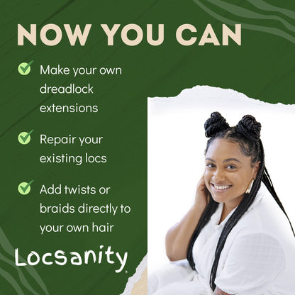 Locsanity Afro Kinky 100% Bulk Natural Human Hair - Braiding Hair for Dreadlocks, Loc Repair, Dreadlock Extensions, Twists, Braids - 8 Inches Long, 1 Oz - #1B
