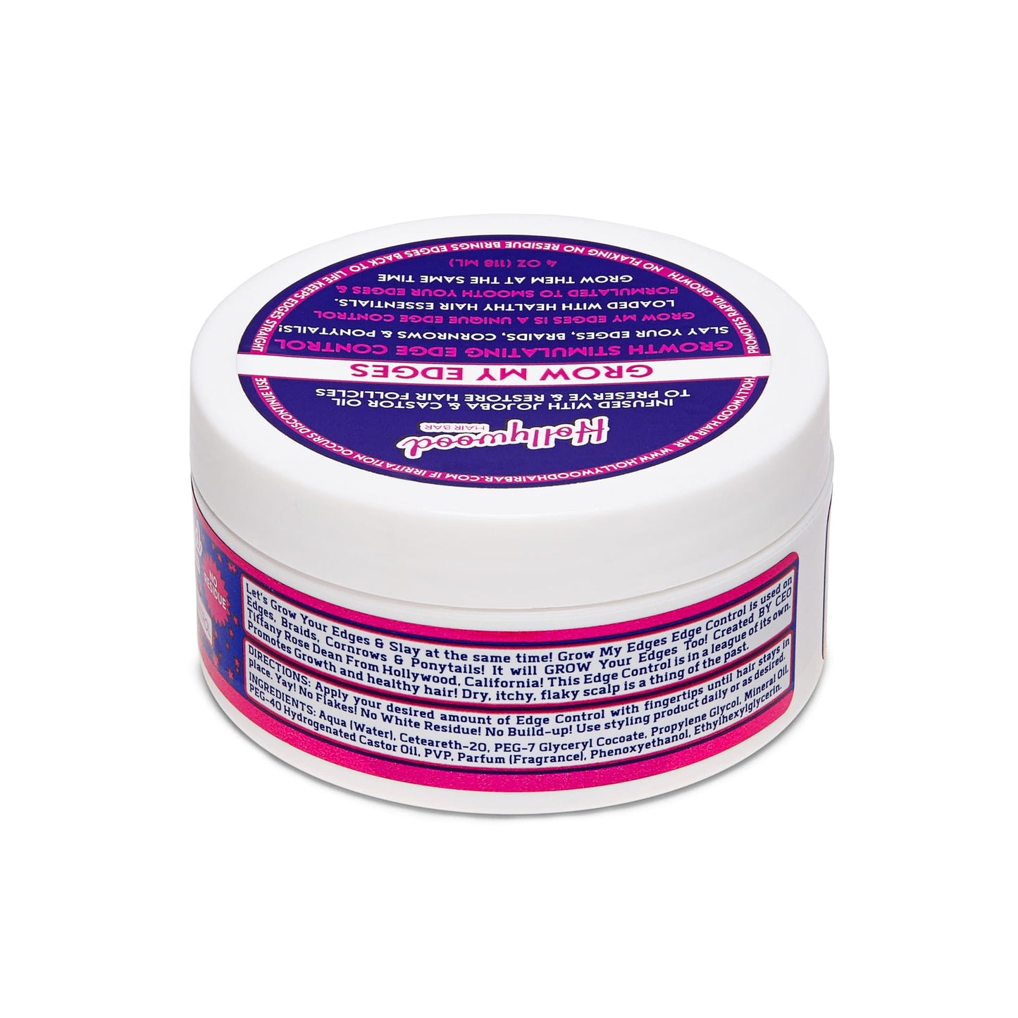 Hollywood Hair Bar Growth Edge Control - Smooths and Grows Edges, Vegan and Cruelty Free, 4 oz