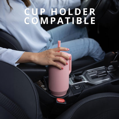 Elemental 40 oz Tumbler with Handle and Straw - Spill Proof Insulated Stainless Steel Commuter for Hot and Cold Beverages - Travel Coffee Mug with 2 Straws & Spill Proof Lid - 40oz - Rose