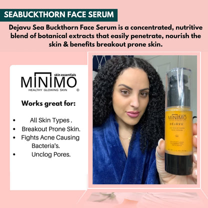 Minimo Skin Essentials DejaVu Sea Buckthorn Oil Serum for Bright Clear Skin | Seabuckthorn Oil for Face| Hydrating Facial Serum – Amazing for Sensitive Skin Made From Premium Sea Buckthorn Oil 1 oz