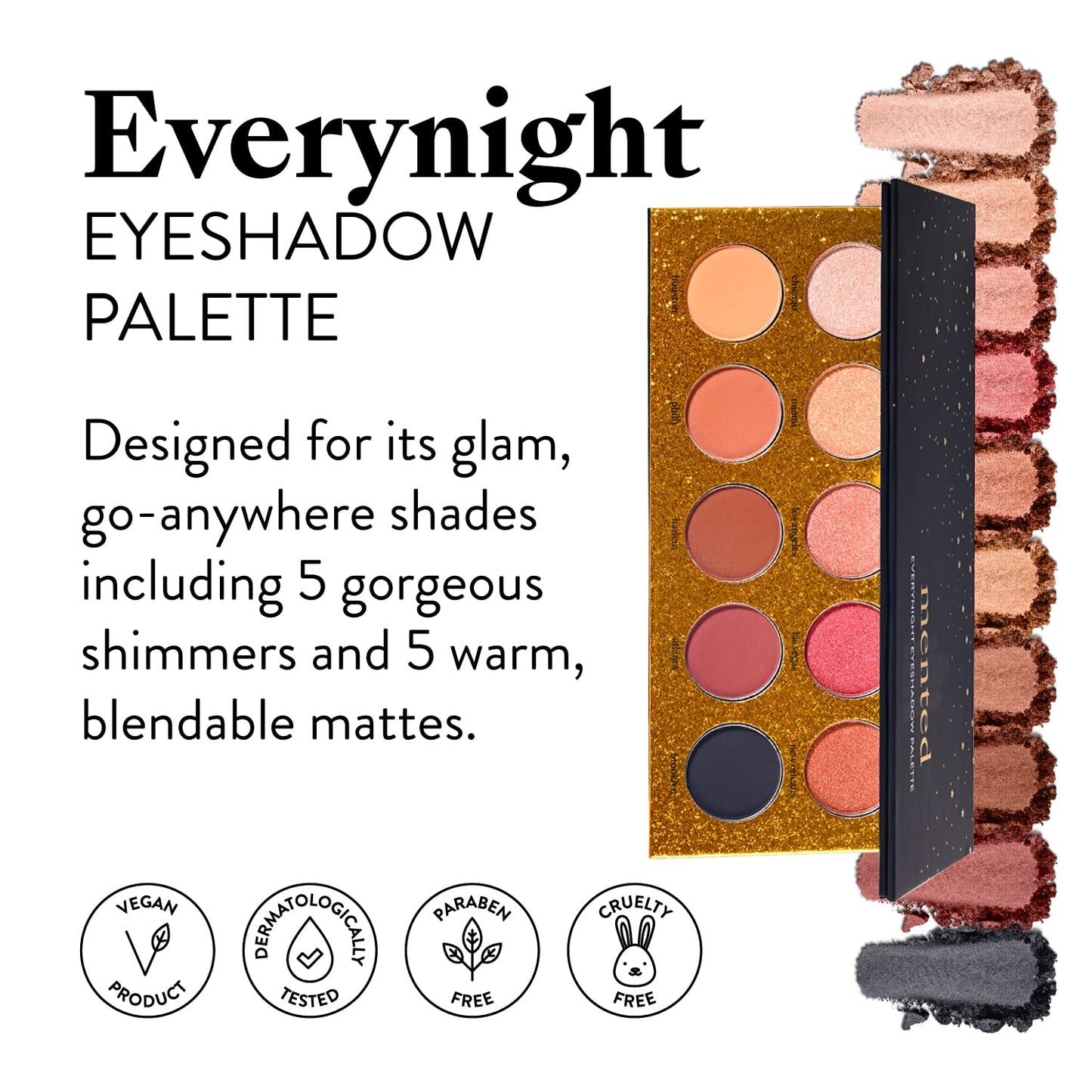 Mented Cosmetics Everynight Eyeshadow Palette Nude and Dark Eyeshadows, Vegan, Paraben-Free Cruelty-Free Makeup, Neutral and Dark Glam Eyeshadow