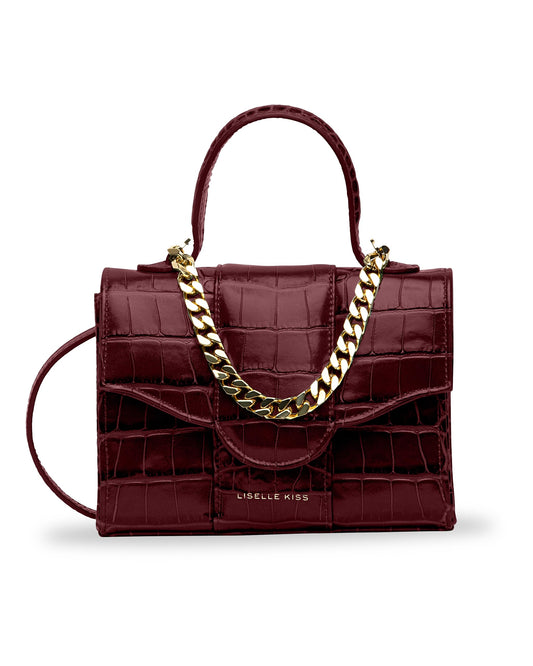 Liselle Kiss Meli Embossed Leather Bag, Burgundy Croc