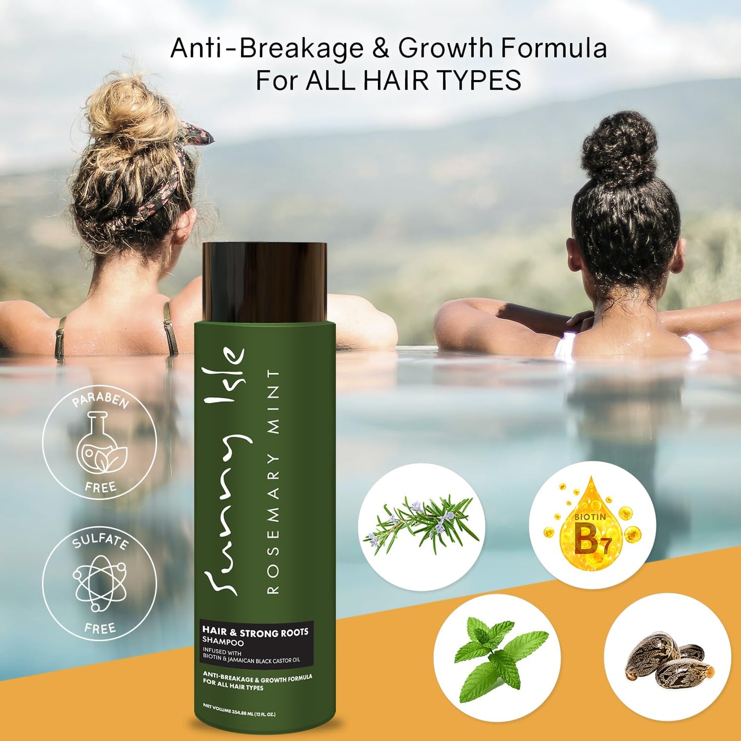 Sunny Isle Rosemary Mint Hair & Strong Roots Shampoo 12oz | Anti-Breakage & Growth Formula | Infused with Biotin & Jamaican Black Castor Oil | All Hair Types