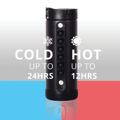 Elemental Iconic Kids Insulated Water Bottle with Straw Lid & Stress Reliever Pop-It Handle, Leak-Proof When Closed Water Bottle Kids - Stainless Steel Water Bottle For Kids, 14oz - Black