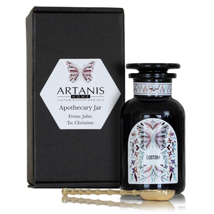 Artanis Home Custom Ultraviolet Glass Apothecary Jar, Gift for Tea Lovers, Airtight Glass Storage for Tea, Herbs, and Spices, with Lid, Custom Gift Box, and Spoon for Home Apothecary, 250 ml