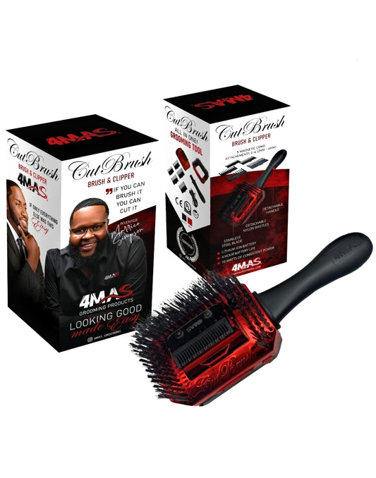 4MAS Self-Grooming CutBrush (Black and Red) Mod 3 with 5 Comb Attachments and Charging Cable