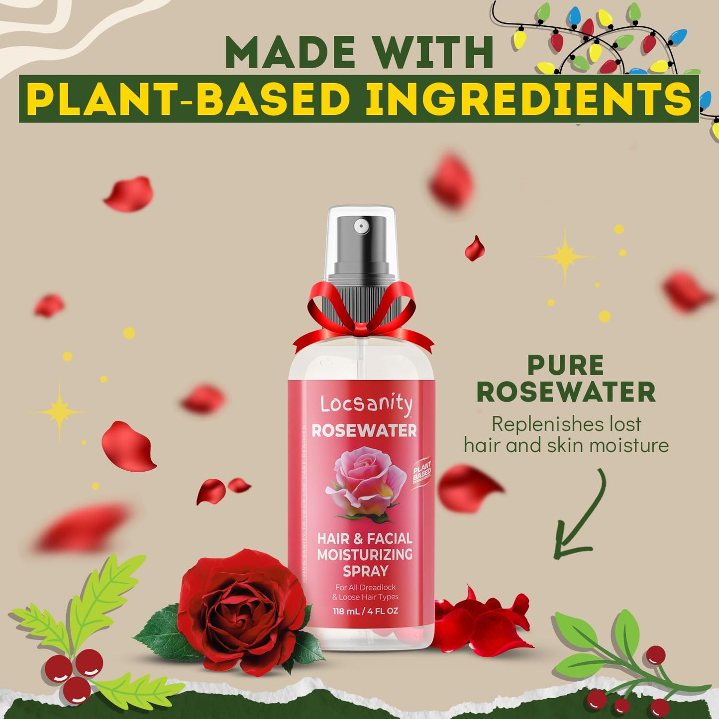 Locsanity Pure Rosewater Hair and Facial Spray – Trial Size Hydrating Face Mist to Soothe, Refresh, and Rejuvenate Skin, Reduce Oil and Buildup (4oz)