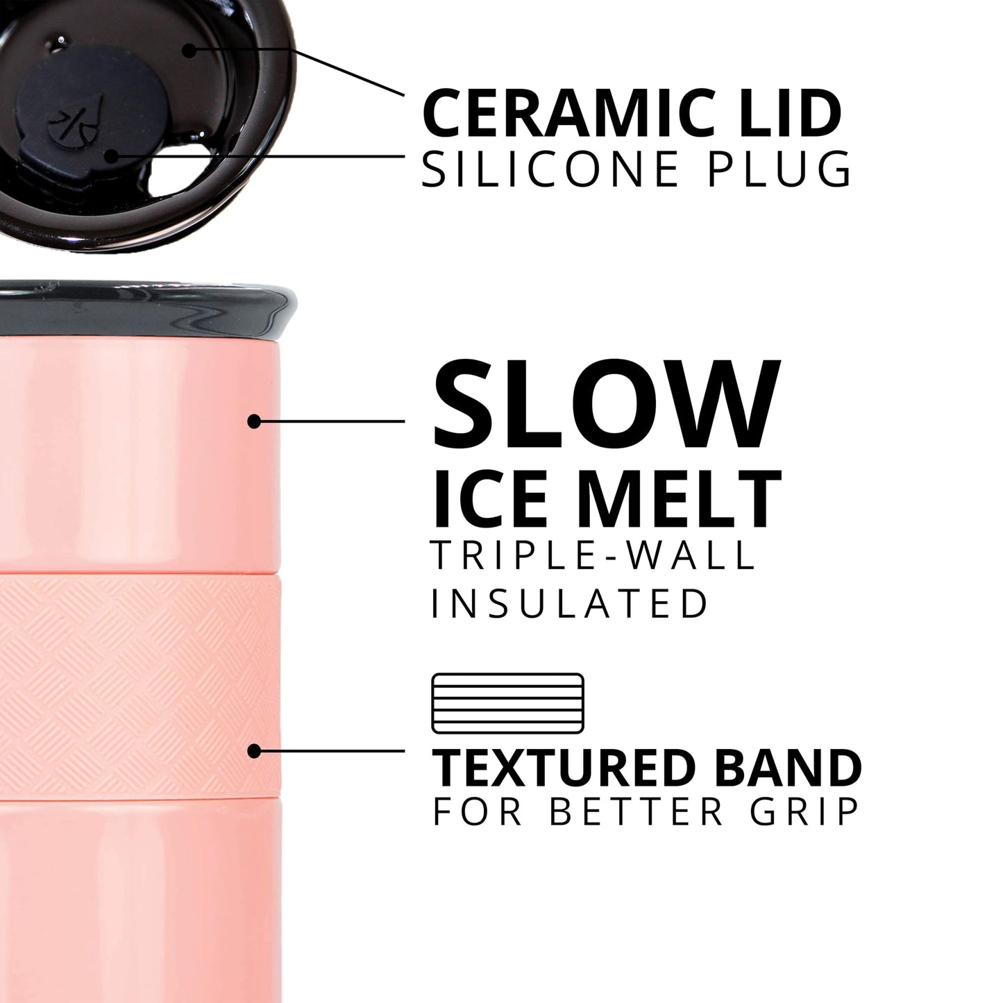 Elemental Artisan Insulated Tumbler, Triple Wall Coffee Travel Tumbler, Reusable Stainless Steel Coffee Tumbler with Ceramic Lid, Thermal Coffee Cup for Hot (6 Hrs) & Cold (18 Hrs), 16oz - Gloss Rose