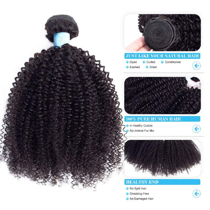 BLY 7A Mongolian Afro Kinky Curly Boho Human Braiding Hair - 3 Bundles, 18/20/22 Inch Unprocessed Weft Big Hair for African American Women - Natural Color