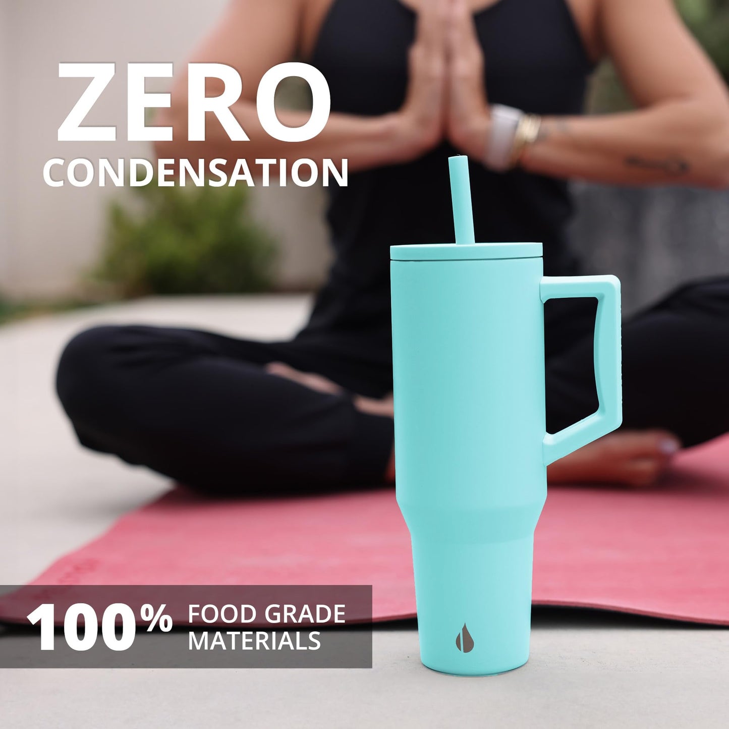 Elemental 40oz Tumbler with Handle and Straw - Spill Proof Insulated Stainless Steel Commuter for Hot & Cold Beverages - Travel Coffee Mug with 2 Straws & Spill Proof Lid - 40 oz - Robin's Egg