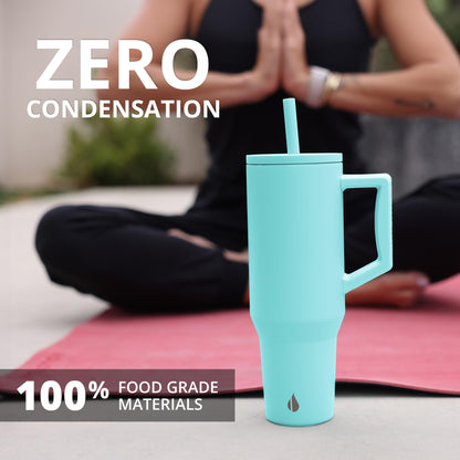 Elemental 40oz Tumbler with Handle and Straw - Spill Proof Insulated Stainless Steel Commuter for Hot & Cold Beverages - Travel Coffee Mug with 2 Straws & Spill Proof Lid - 40 oz - Robin's Egg