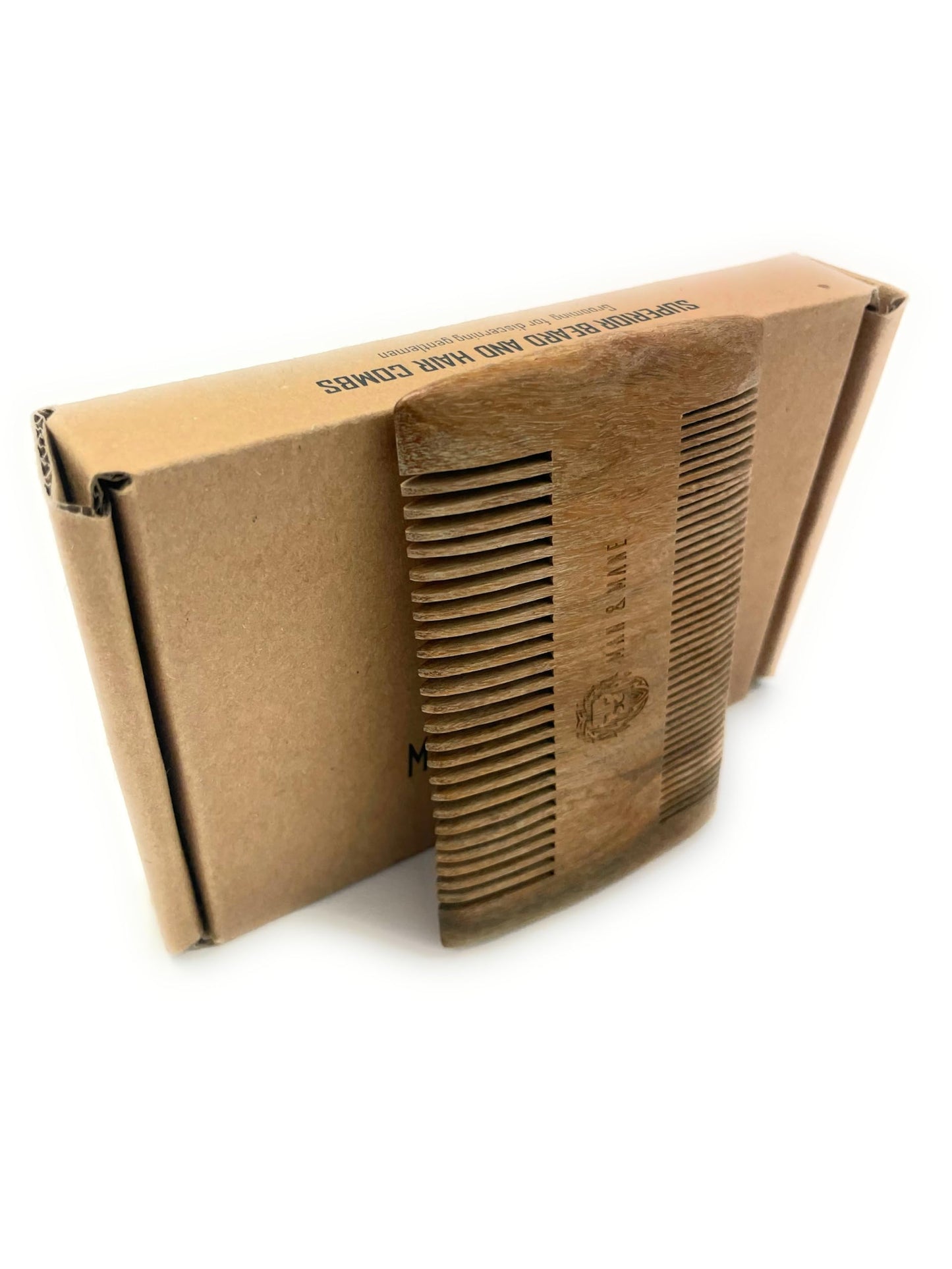 Premium Natural Green Sandalwood Dual-Action Beard Comb with Protective Case – the Perfect Beard & Mustache Grooming Companion & Gift for Men – by Man & Mane