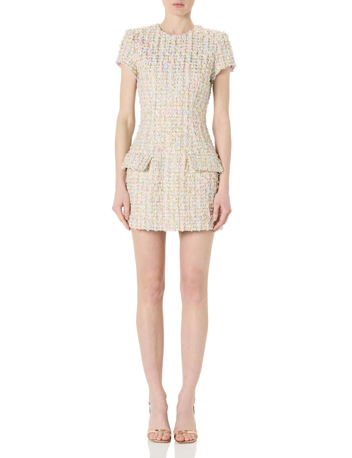 Sergio Hudson, Short Sleeve Tweed Mini Dress, 12, Silver