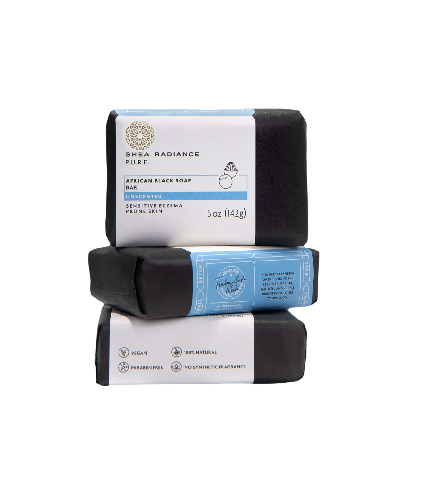 Shea Radiance African Black Soap Bar 3 Pack | Unscented