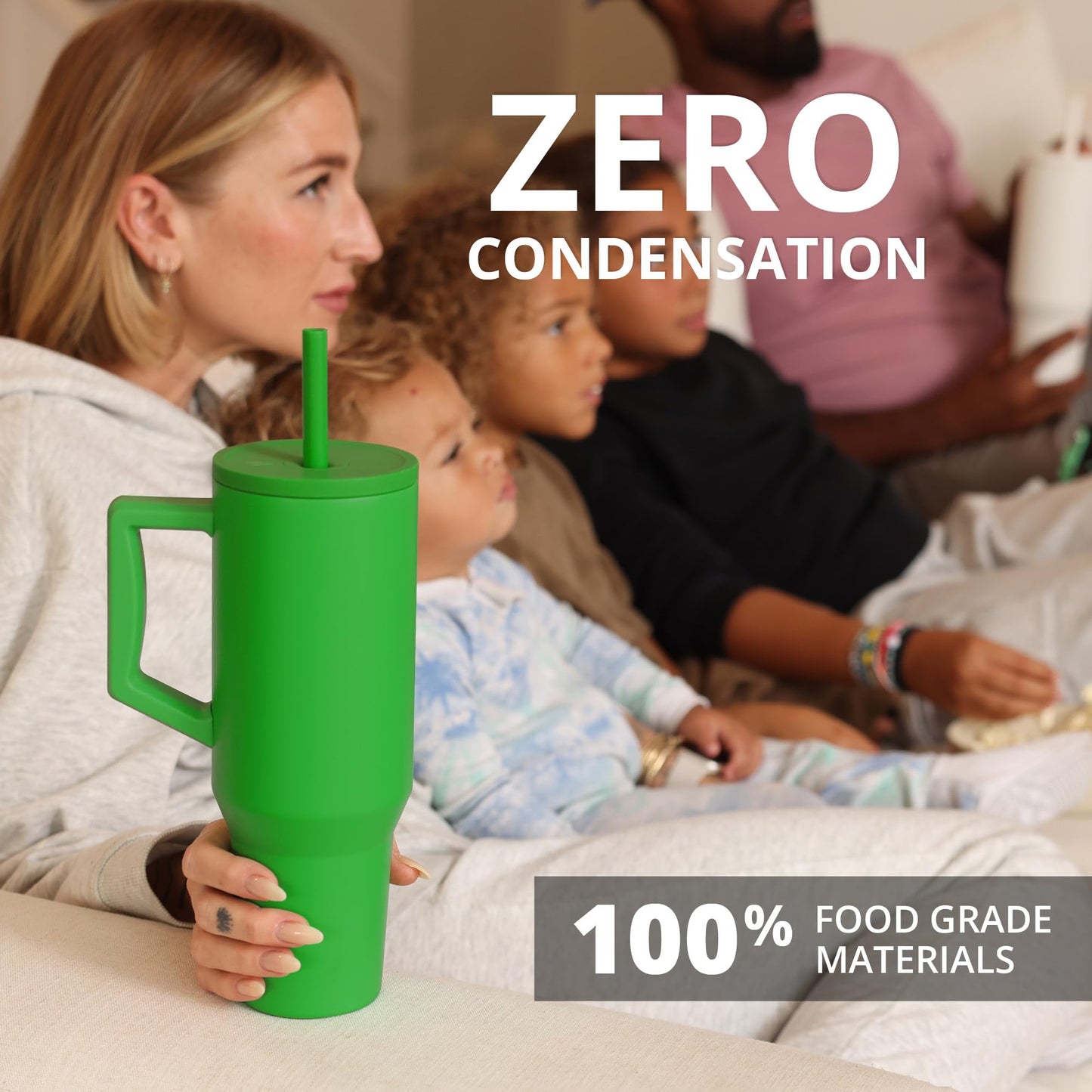 Elemental 40 oz Tumbler with Handle and Straw - Spill Proof Insulated Stainless Steel Commuter for Hot and Cold Beverages - Travel Coffee Mug with 2 Straws & Spill Proof Lid - 40oz - Green