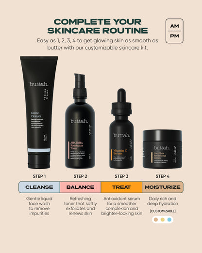 Buttah Skin Supreme Kit for Melanin Rich Skin | CocoShea Revitalizing Cream 2 oz | Vitamin C Serum 1 oz | Cleanser 3.4 oz | Rosewater Toner 3.4 oz | Black Owned Skincare