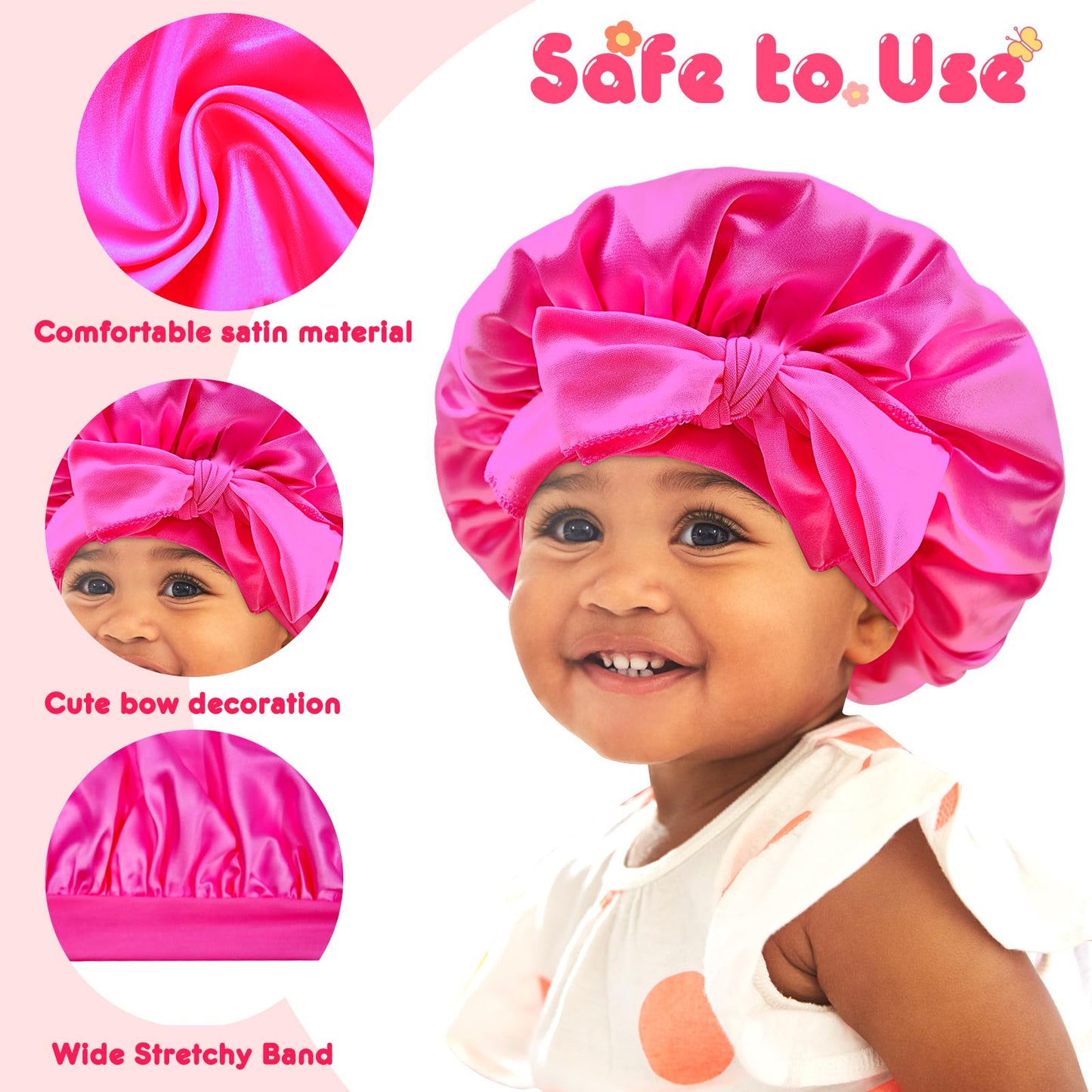 BONNET QUEEN Baby Bonnet Kids Bonnet Infant Satin Silk Hair Bonnets with Tie Band Bow for Girls 4~12 Years 2Pcs Light Blue+Hot Pink