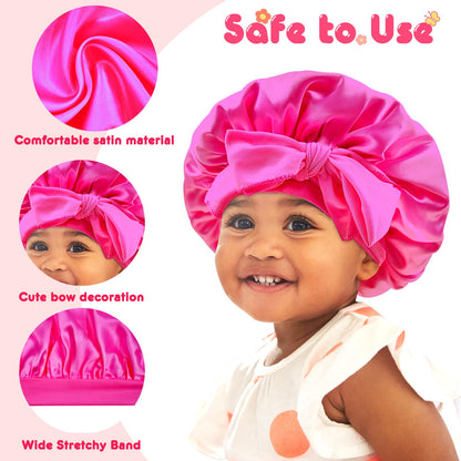 BONNET QUEEN Baby Bonnet Kids Bonnet Infant Satin Silk Hair Bonnets with Tie Band Bow for Girls 4~12 Years 2Pcs Light Blue+Hot Pink