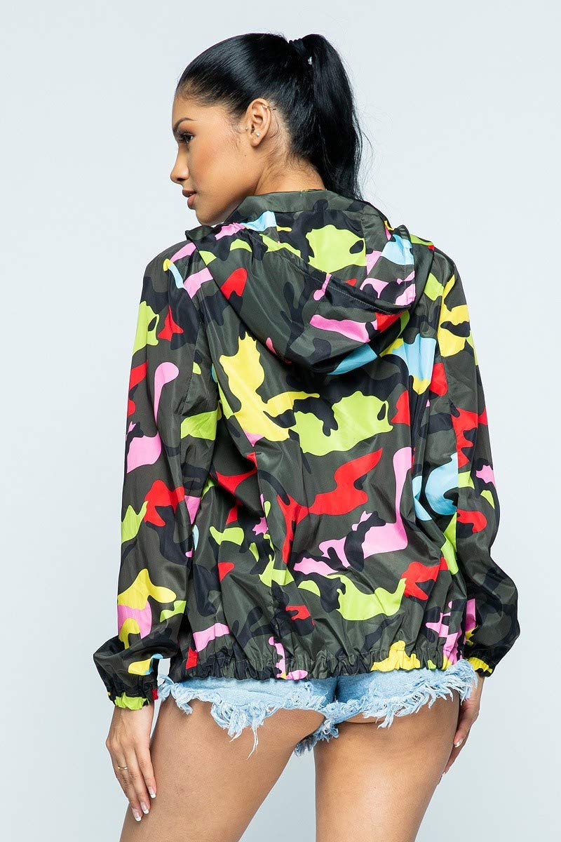 2Chique Boutique Women's Camouflage Hoodie Windbreaker Jacket (Medium)