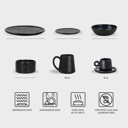 SWEET JULY Edgewater Collection Bowl - Durable, Hand-Thrown Ceramic, 7-Inch Serving Bowl for Cereal, Soup, Salads, & Saucy Dishes - Avail. in White, Black, and Gray (Black Speckled)