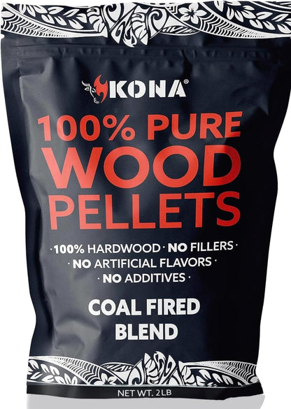 Kona Coal-Fired Charcoal Indoor Smoker Pellets - Charcoal Hardwood Blend, 2 lb Resealable Bag