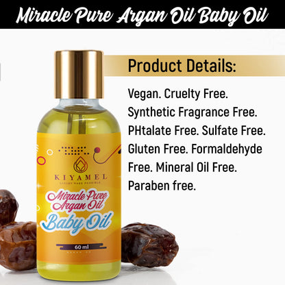 KIYAMEL 100% Pure Argan Oil for Babies, Baby Oil for Natural Softer Skin, hair, face and nails | Hydrating Vitamin E 6 Fatty Acids for Eczema, Skin Aging, Stretch Marks, Wrinkles, and Under Eye Bags.