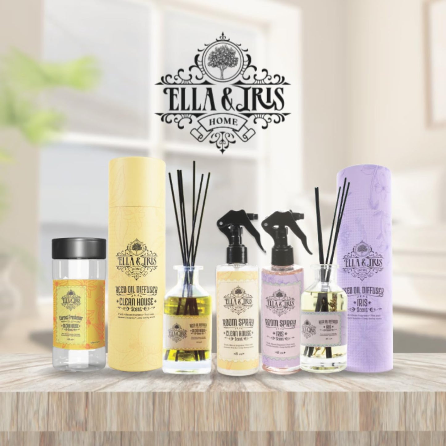 Ella & Iris Home Reed Diffuser Oil with Clean House Scent - Relaxing Citrus Oil Diffuser for Home & Room Fragrance - Aromatherapy Benefits & Non-Toxic - Home & Office Decor Gift (6oz)