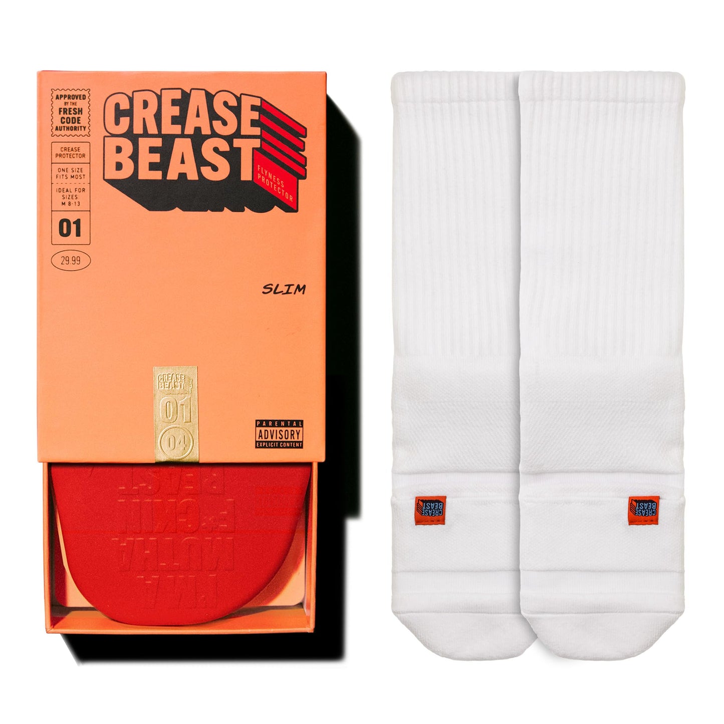 Crease Beast The Slim + White Pocket Socks Bundle – Memory Foam Crease Protector, Stops Creases in Most Shoes, Comfortable, Cushioned Heel