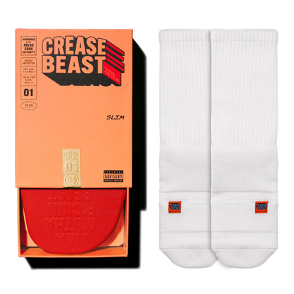 Crease Beast The Slim + White Pocket Socks Bundle – Memory Foam Crease Protector, Stops Creases in Most Shoes, Comfortable, Cushioned Heel