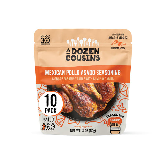 A Dozen Cousins Entrée Seasoning Sauce Marinade - Coat and Cook, for Chicken Seasoning, BBQ, Protein & More - 10 Pack - Mexican Pollo Asado Seasoning Citrus Sauce with Cumin and Garlic (3 oz Each)