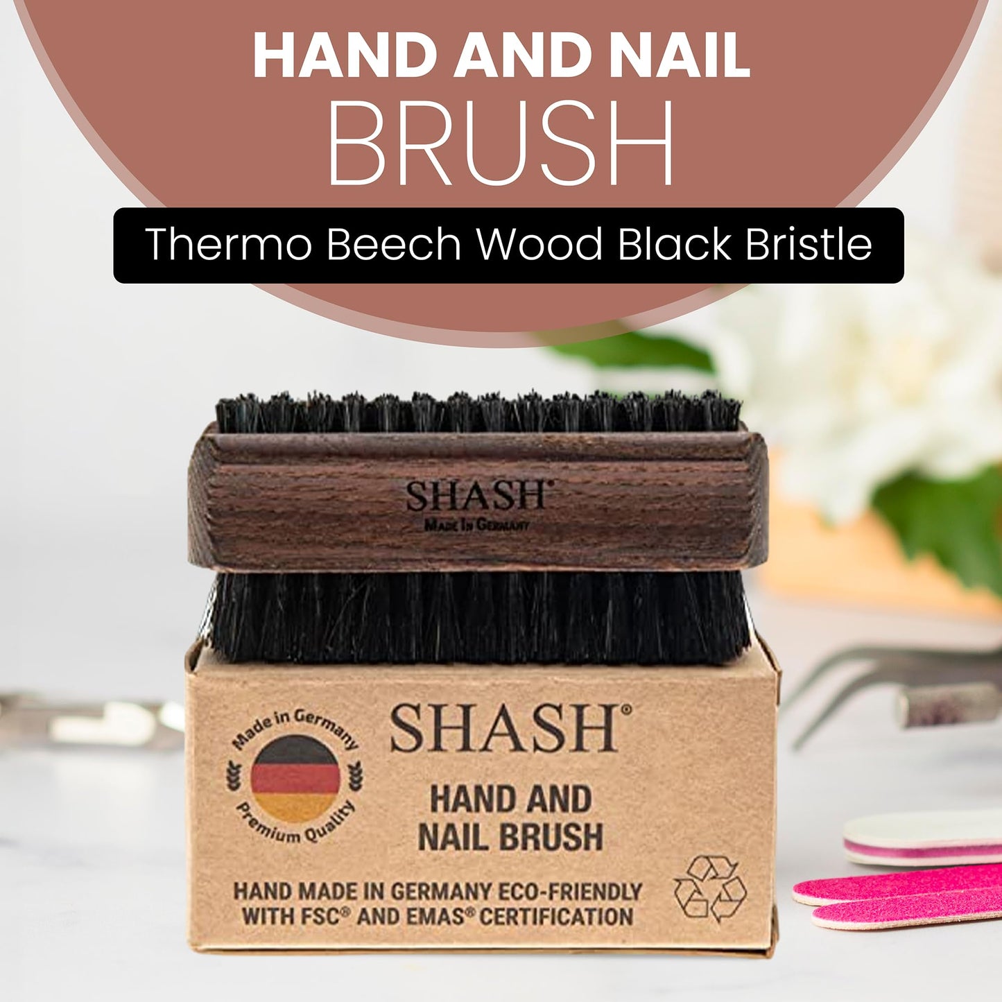 Since 1869 Hand Made In Germany Thermo Beech Wood Black Bristle Nail and Hand Brush