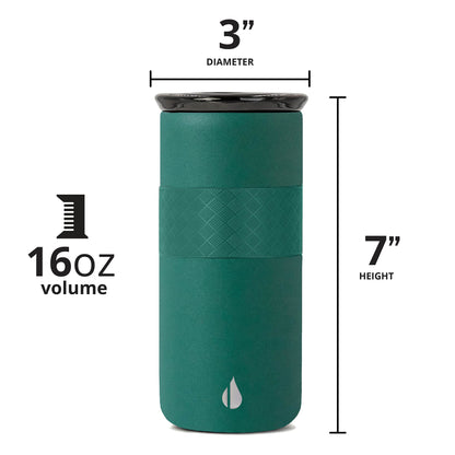 Elemental Artisan Insulated Tumbler, Triple Wall Coffee Travel Mug, Reusable Stainless Steel Coffee Tumbler with Ceramic Lid, Thermal Coffee Cups for Hot (6 Hrs) & Cold (18 Hrs), 16oz - Forest Green