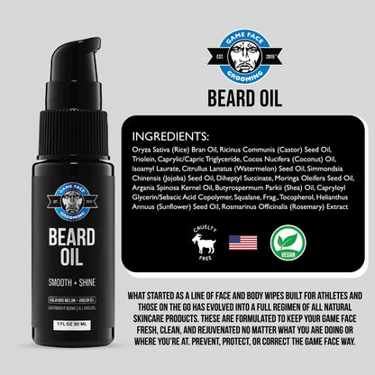 Game Face Natural Beard Oil - 1 fl oz Hydrating Men's Beard and Mustache Oil | Eucalyptus & Sea Salt, Confidence-Boosting | Lightweight Formula for Silky Smooth, Shining Beard Care