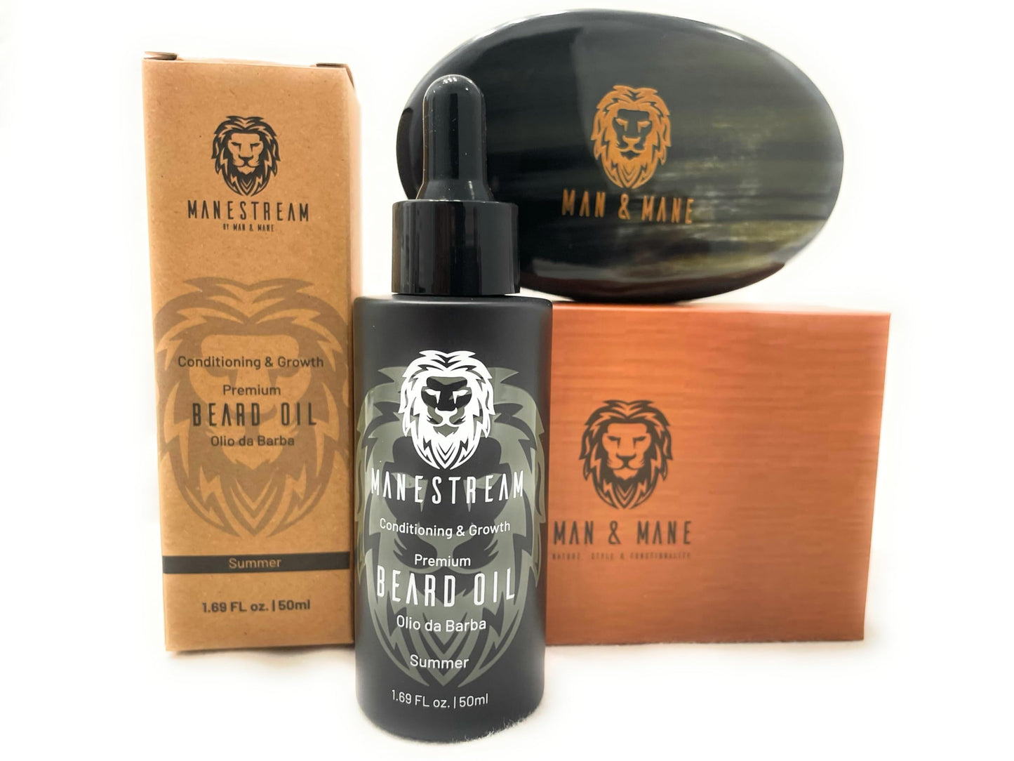 Premium Handmade Oxhorn Military Style Medium Stiff Natural Boar Bristle Men’s with Beard Oil - Orange