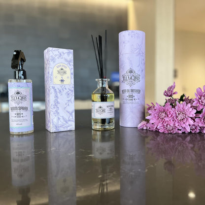 Ella & Iris Home - Reed Diffuser & Room Spray Bundle - Essential Oil Diffuser & Freshener Spray for Aromatherapy Benefits, Odor Eliminator, & Non-Toxic Air Freshener - Great Gift for Mom - Iris Scent