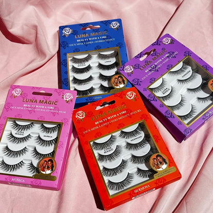 LUNA MAGIC Muńeca Faux Mink Lashes, Multipack, Natural Everyday Wear, Reusable, Wispy & Natural, Cruelty Free, 13MM, 4 Pairs